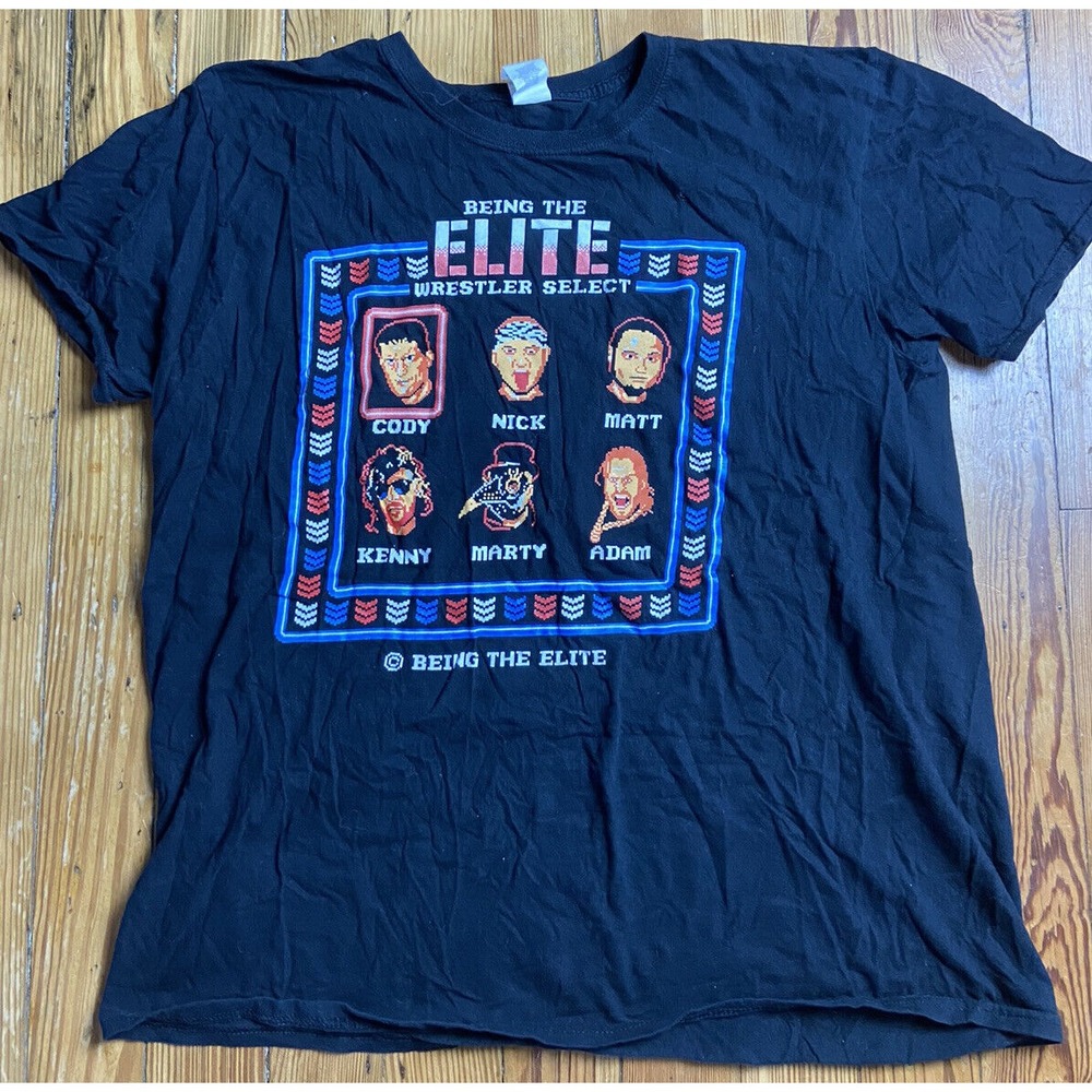 PRO WRESTLING AEW T SHIRT Mens XL BEING‎ THE ELITE OMEGA BUCKS CODY HANGMAN